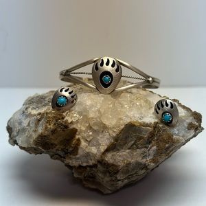 Child’s sterling silver bracelet and earring set with turquoise stone setting